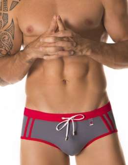JOR Mannen Brief Sportieve Zwembroek grijs-rood